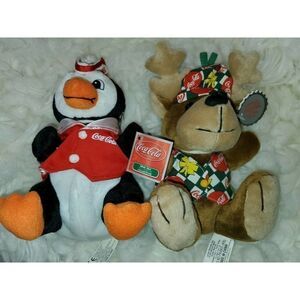 Vintage Reindeer Coca Cola & Penguin Plush Animals